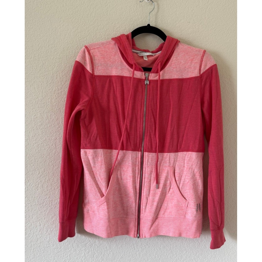 Y2K Victorias Secret Pink Colorblock Zip Up Hoodie Metallic Logo XS